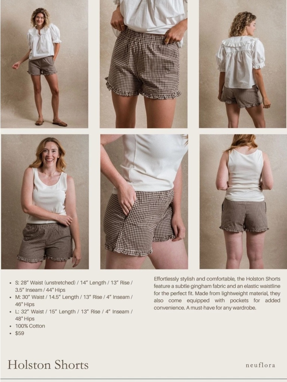 Neuflora Holston Gingham Shorts - Brown